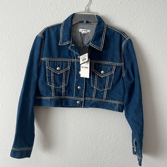 RE/DONE Cropped Denim Trucker Jacket Size M - Picture 5 of 8